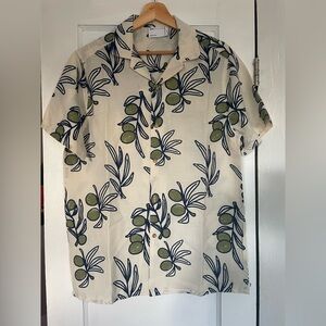 ASOS Men’s Leaf and Fruit Print Camp Collared Short Sleeve Button Down Shirt